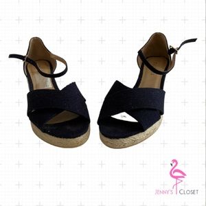 Talbots, Size 8 1/2, Navy Blue Linen Sandals